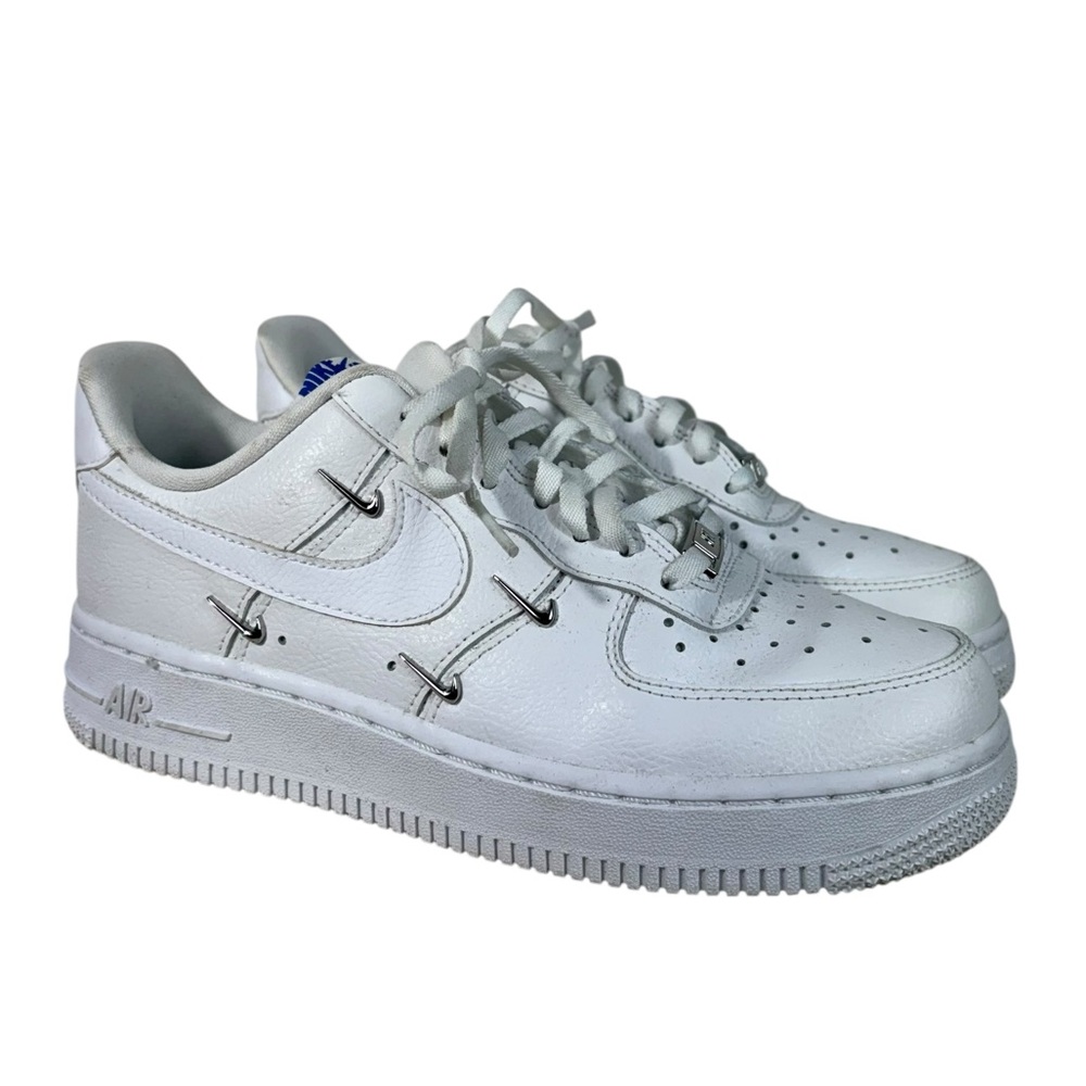 Nike AF1 Silver Studded Swoosh Low Top White Leather Sneakers 6.5W Streetwear